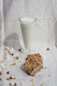 granola squares and a glass of milk
