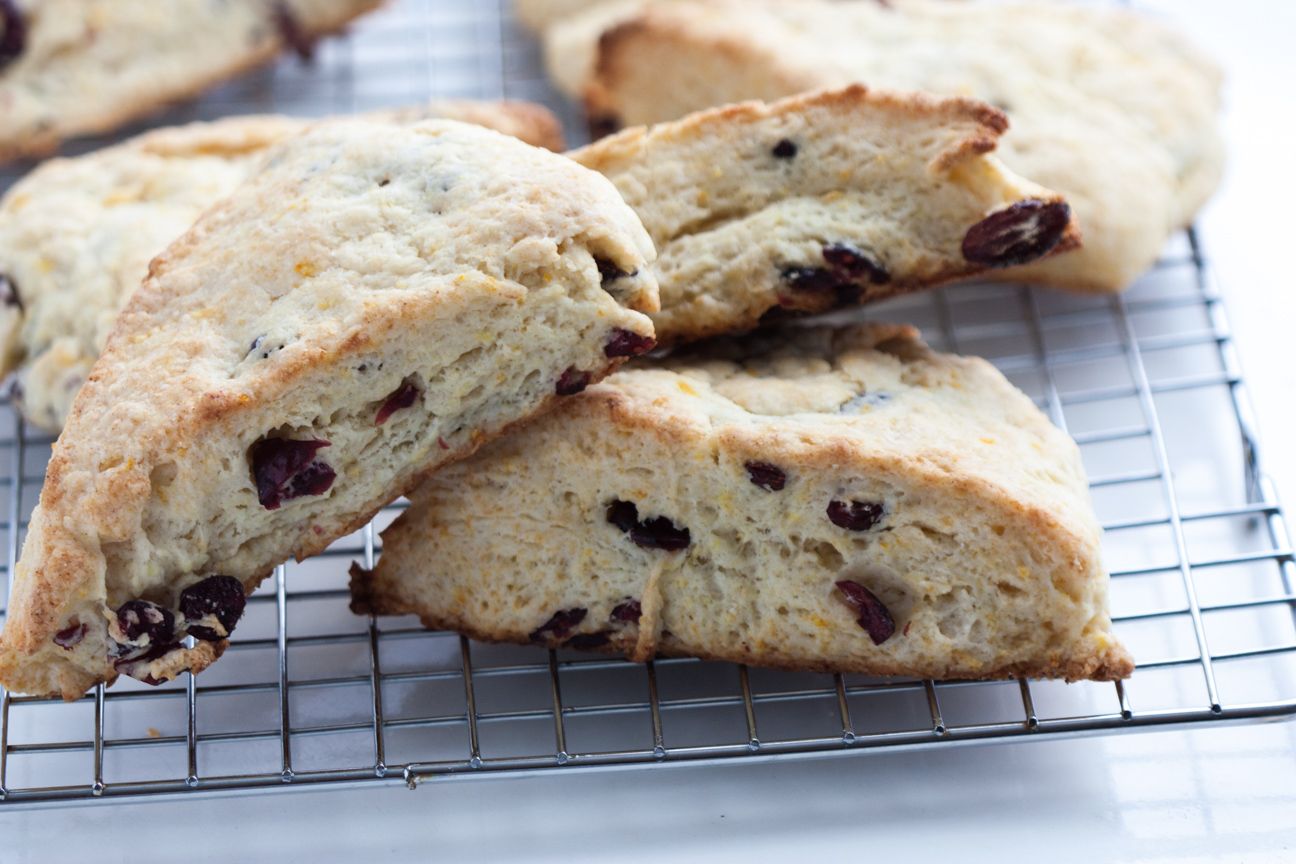 orange cranberry scones on rack