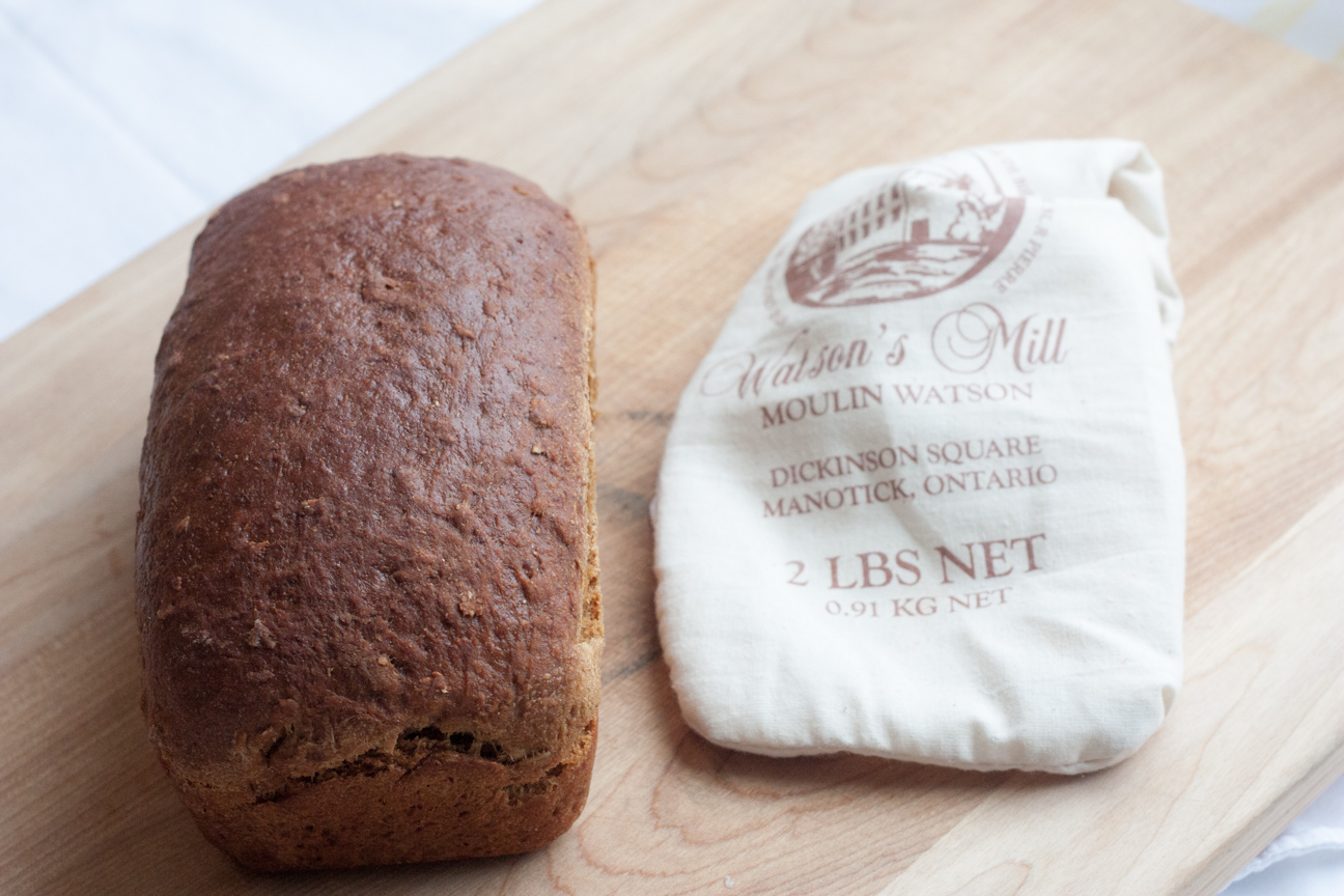 one loaf of bread with flour bag