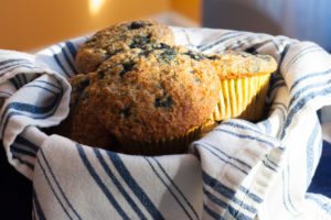 blueberry honey muffins in bowl