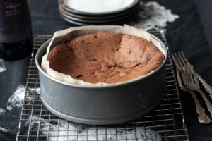 chocolate, ginger and hazelnut torte in cake pan