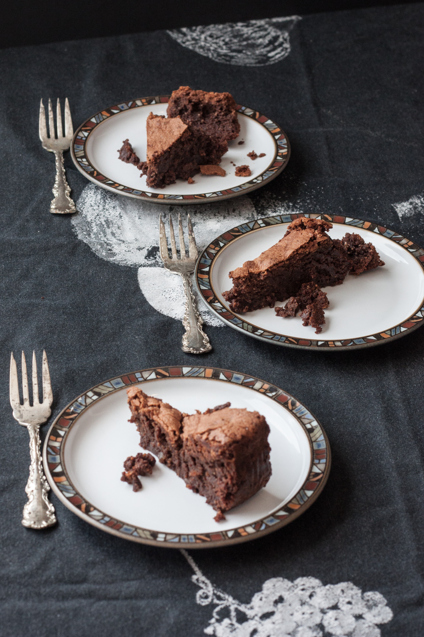 chocolate ginger hazelnut torte on a plate