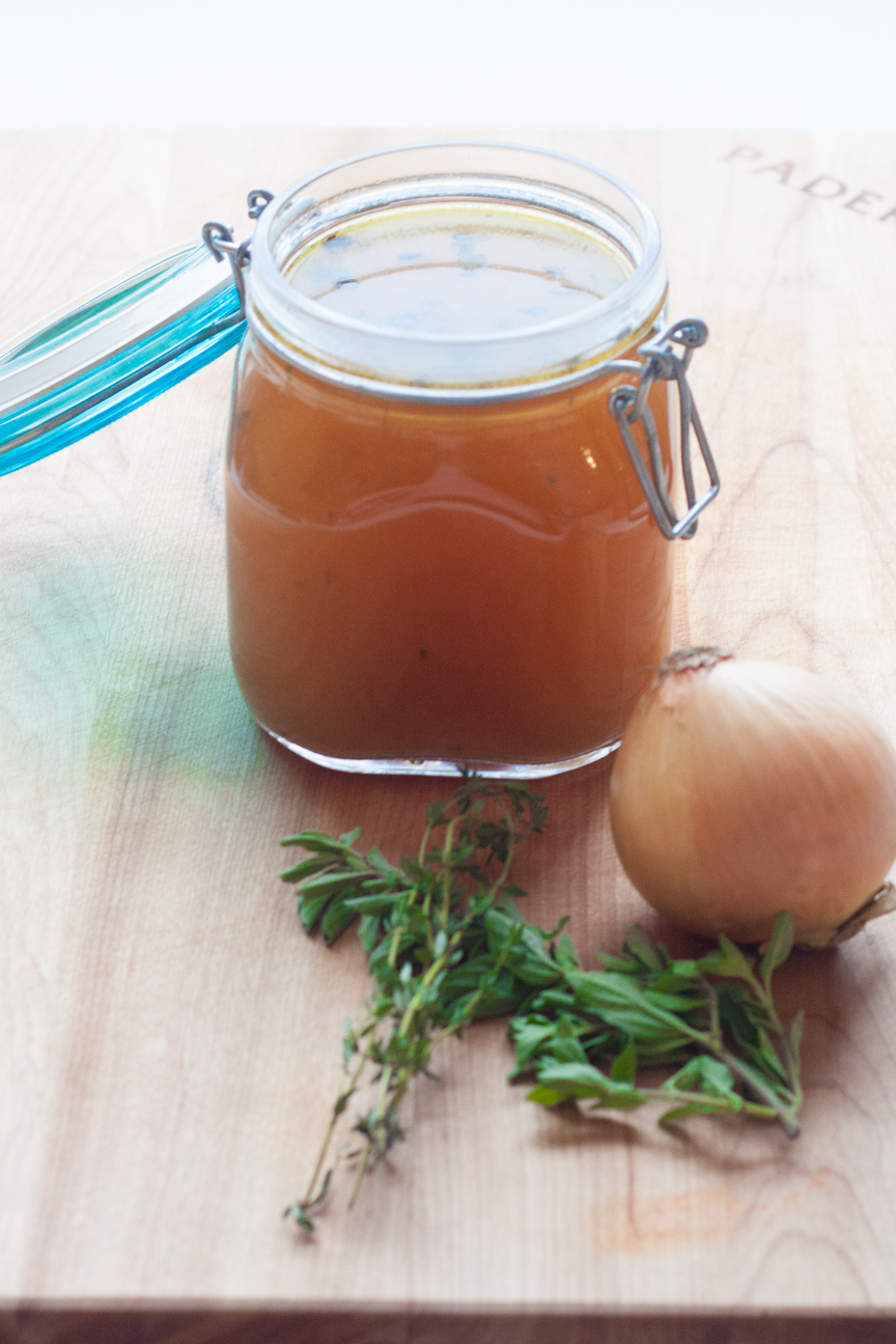 vegetable stock with onion and herbs