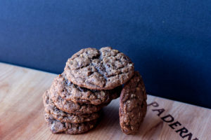 stack of mocha chocolate chip oat cookies