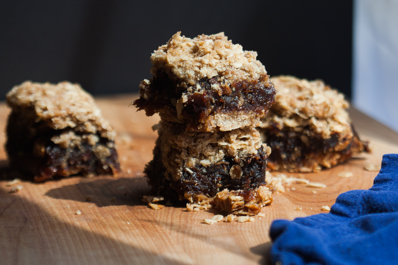 date squares on wood cutting board