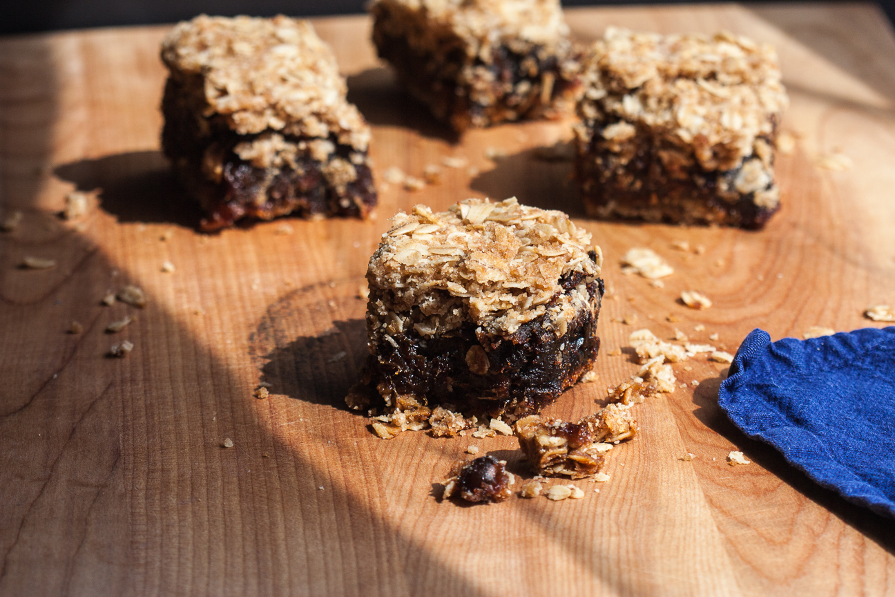 date squares on wood cutting board