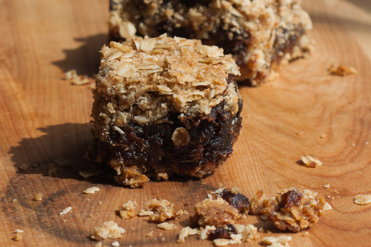 date squares on wood cutting board