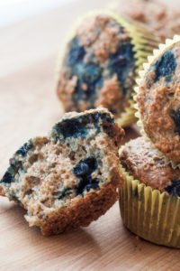 blueberry honey oat muffins close-up