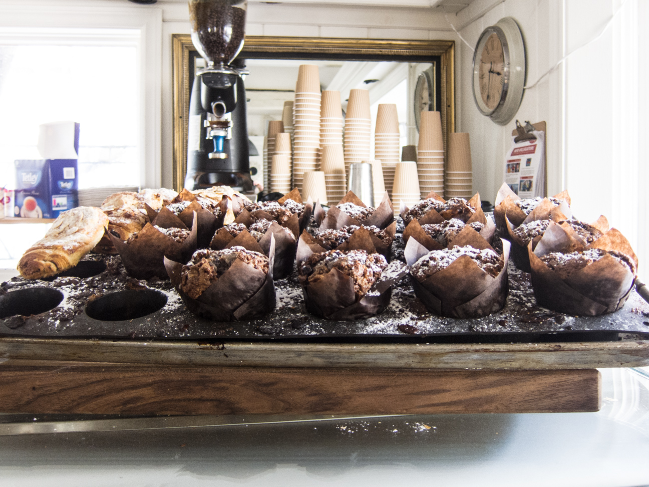 chocolate, caramel and blueberry muffins