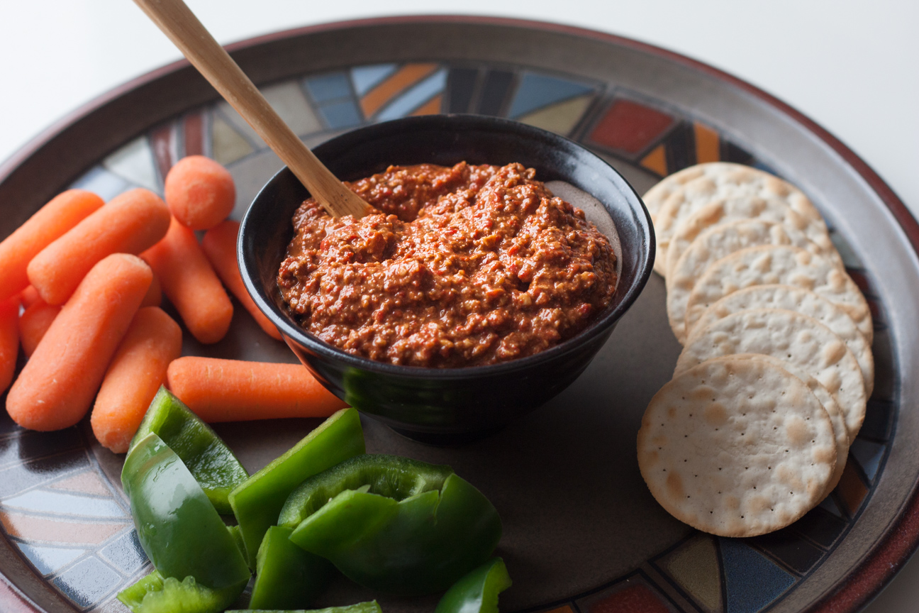 close up of muhammara dip