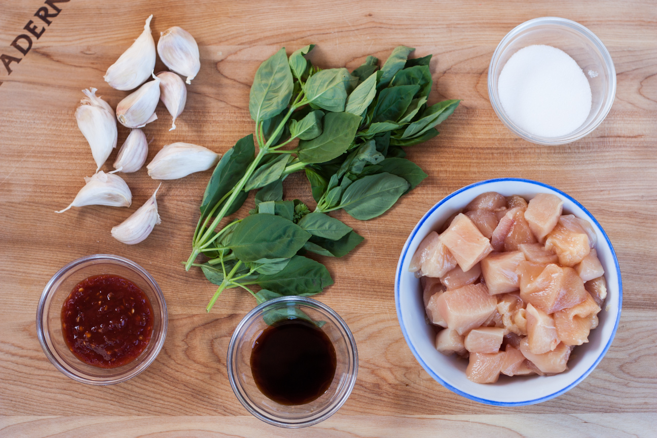 ingredients for thai chicken with chilies and basil