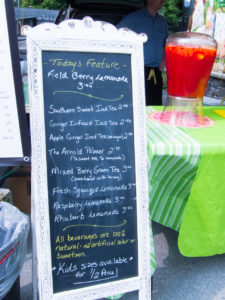 chalk board menu at lemonade stand at Ottawa Farmer's Market