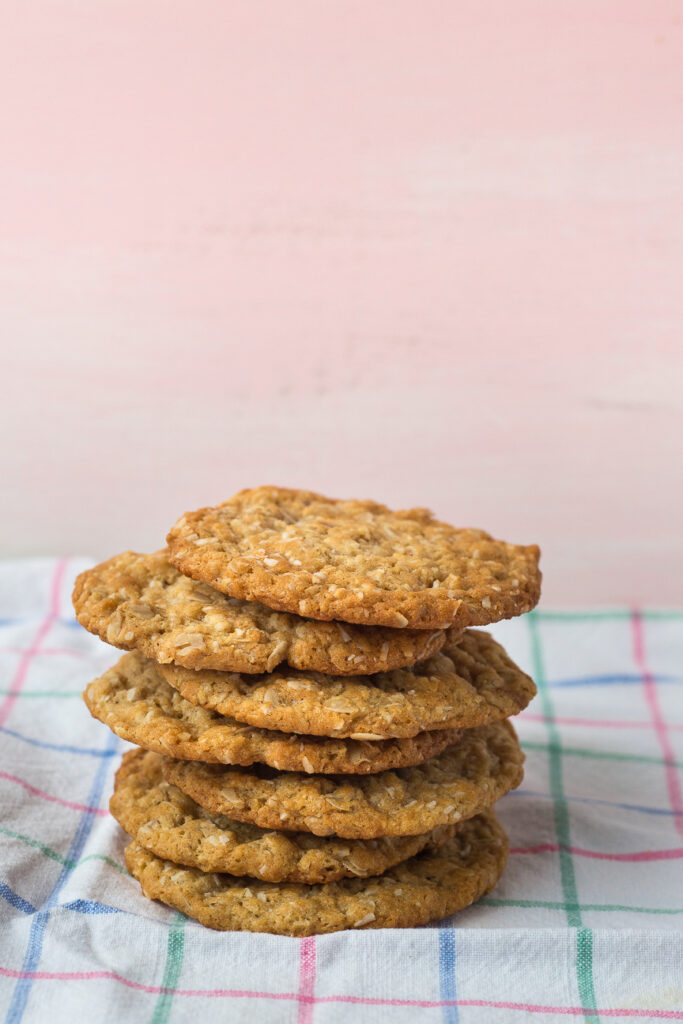 stack of Orange Maple Anzac Cookies