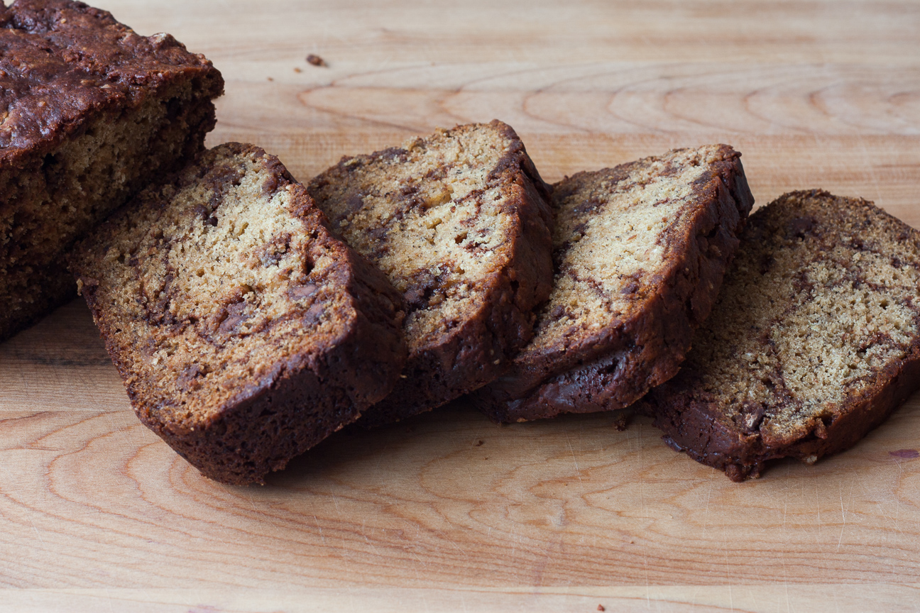 slices of nutella swirl banana bread