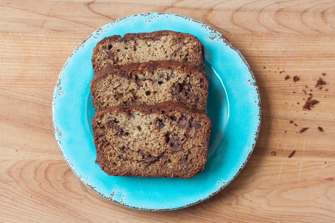 nutella swirl banana bread on a plate