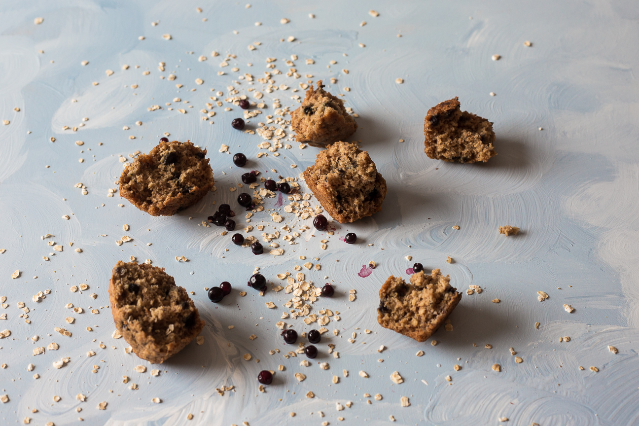 broken up blueberry banana muffins