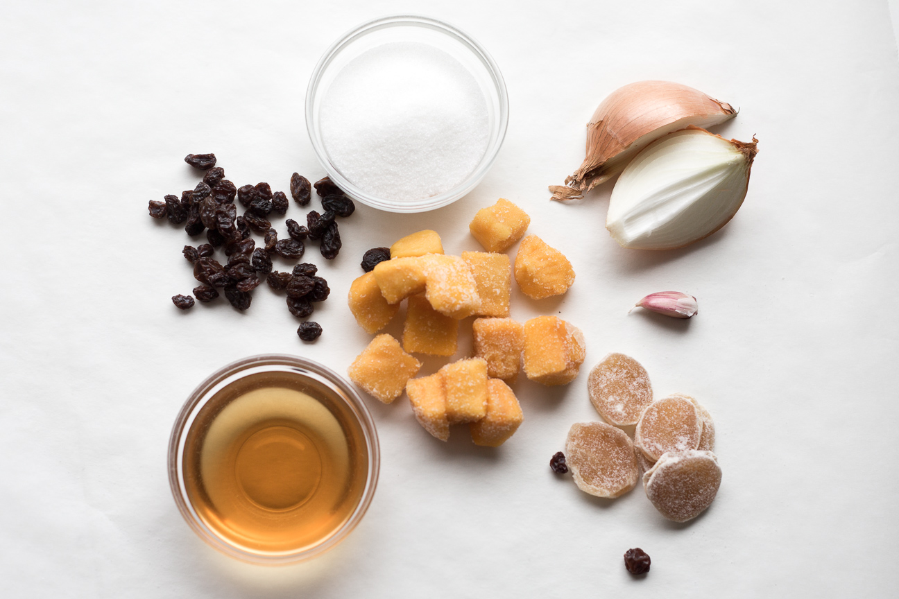 mango chutney ingredients on table