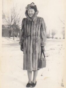 Mum in fur coat in Canada