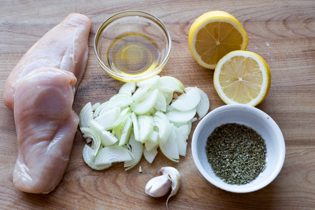 raw ingredients for lemon greek chicken