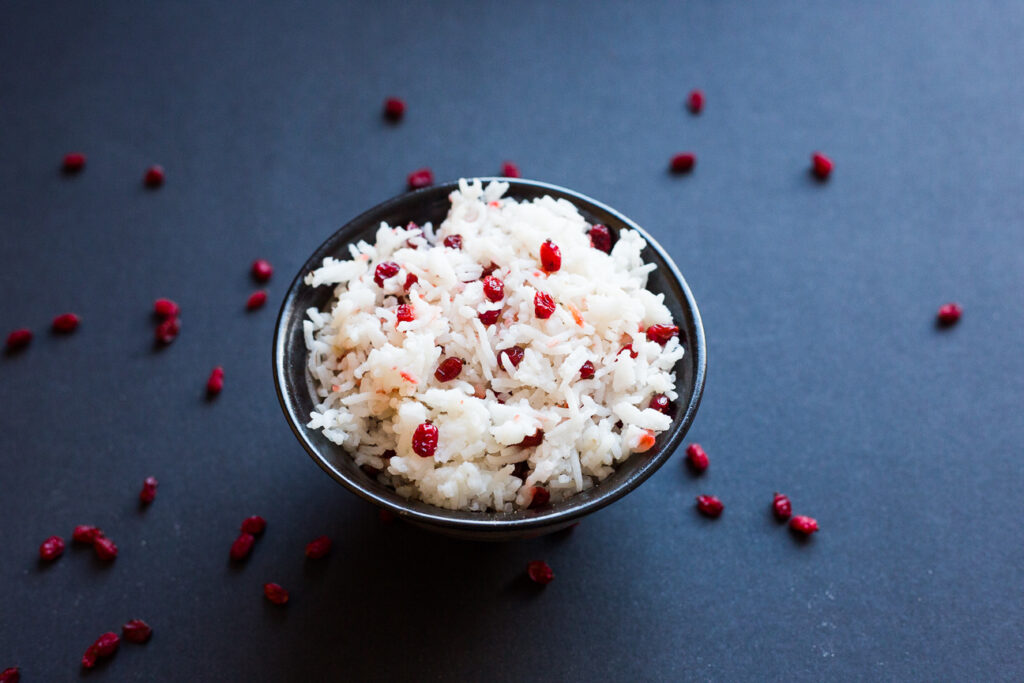 persian barberry rice in a bowl