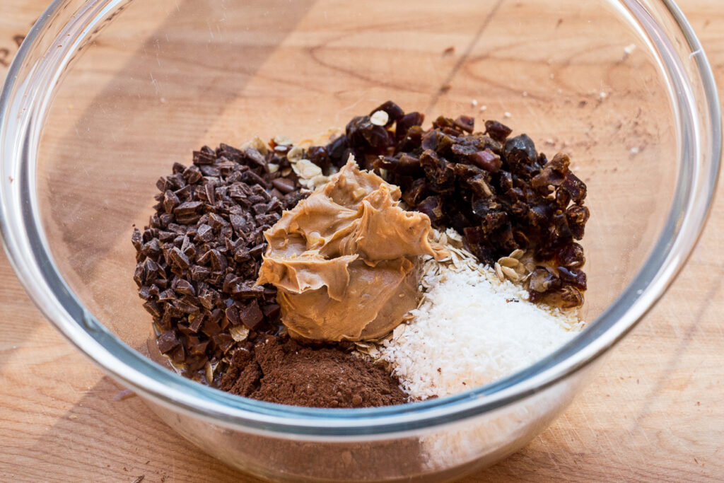 ingredients for chocolate peanut butter energy balls