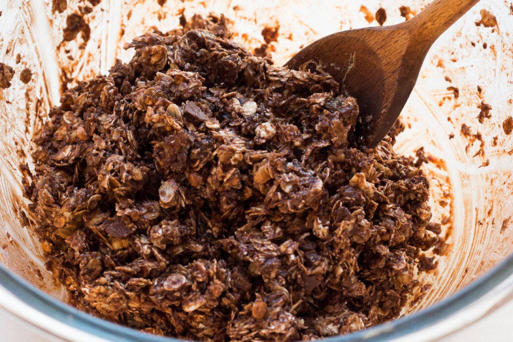 ingredients for peanut butter energy balls in a bowl