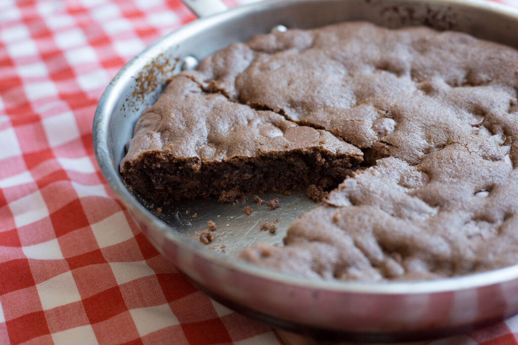 Double Chocolate Skillet Brownie Cookie in skillet