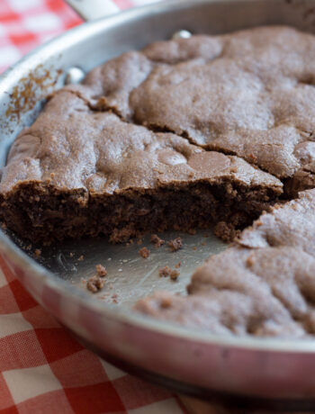 Double Chocolate Skillet Brownie Cookie in skillet
