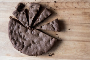 Double Chocolate Skillet Brownie Cookie on cutting board