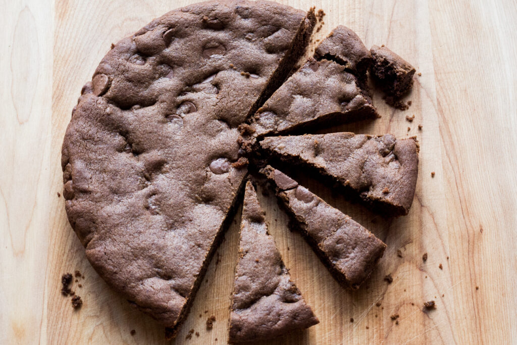 Double Chocolate Skillet Brownie Cookie on cutting board