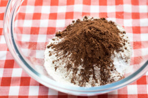dry ingredients for Double Chocolate Skillet Brownie Cookie