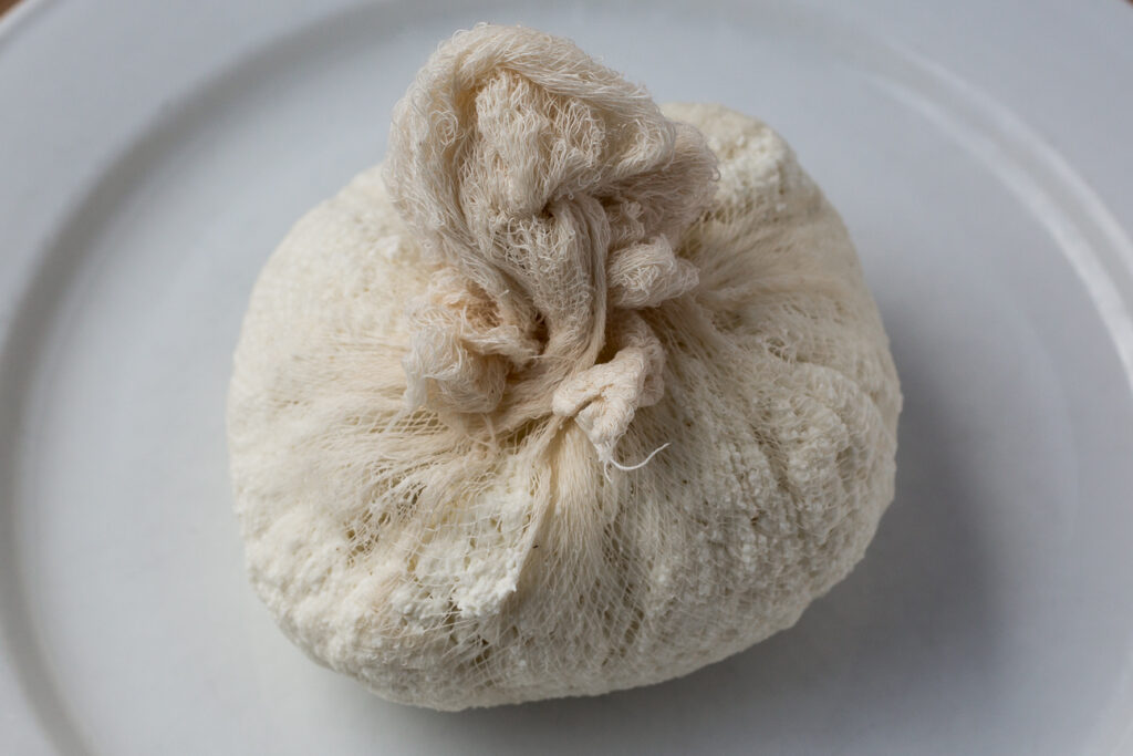 paneer cheese in cheesecloth