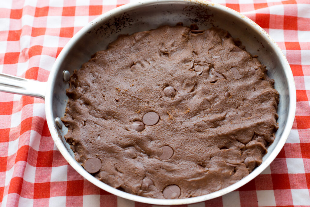 raw cookie dough in skillet