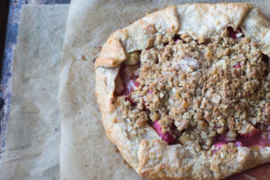 rhubarb strawberry ginger oat crumble galette baked